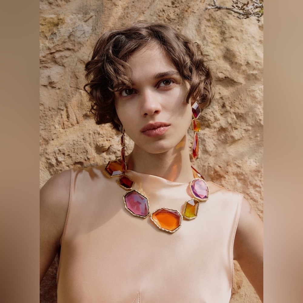 Zara Multicolor Gemstone Statement Necklace - Pink, Orange, Yellow